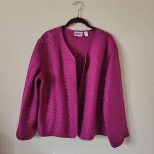 Vintage Chico's Silk Blazer Jacket Woven Size 3 Solid Bright Pink Colorful